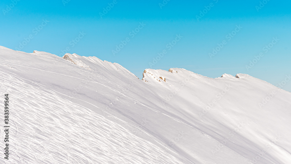 Ski resort in the mountains in winter. Rochers  De Naye in Switzerland.