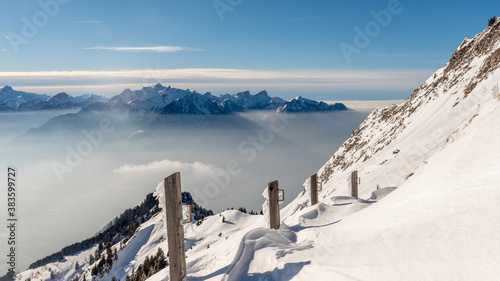 snow covered mountains. Rochers de Naye in Switzerland. photo
