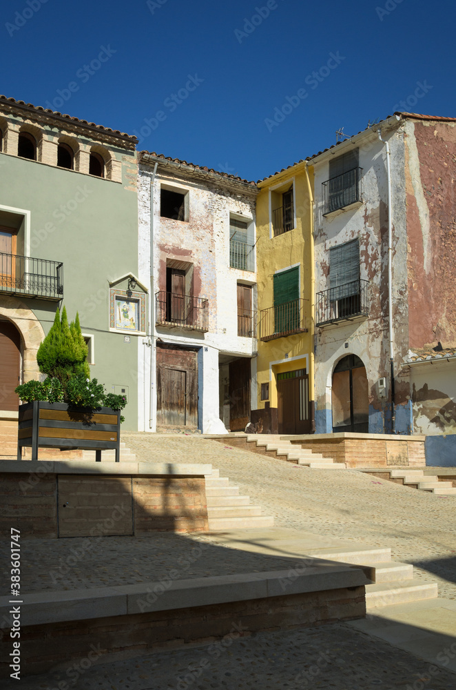 Colorful old houses in the streets of Onda, Castellon, Spain