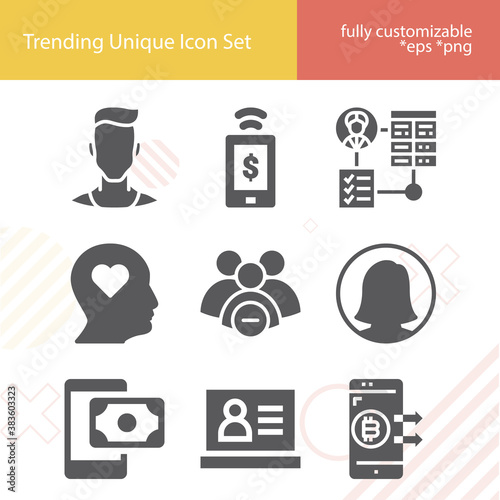 Simple set of textual related filled icons.