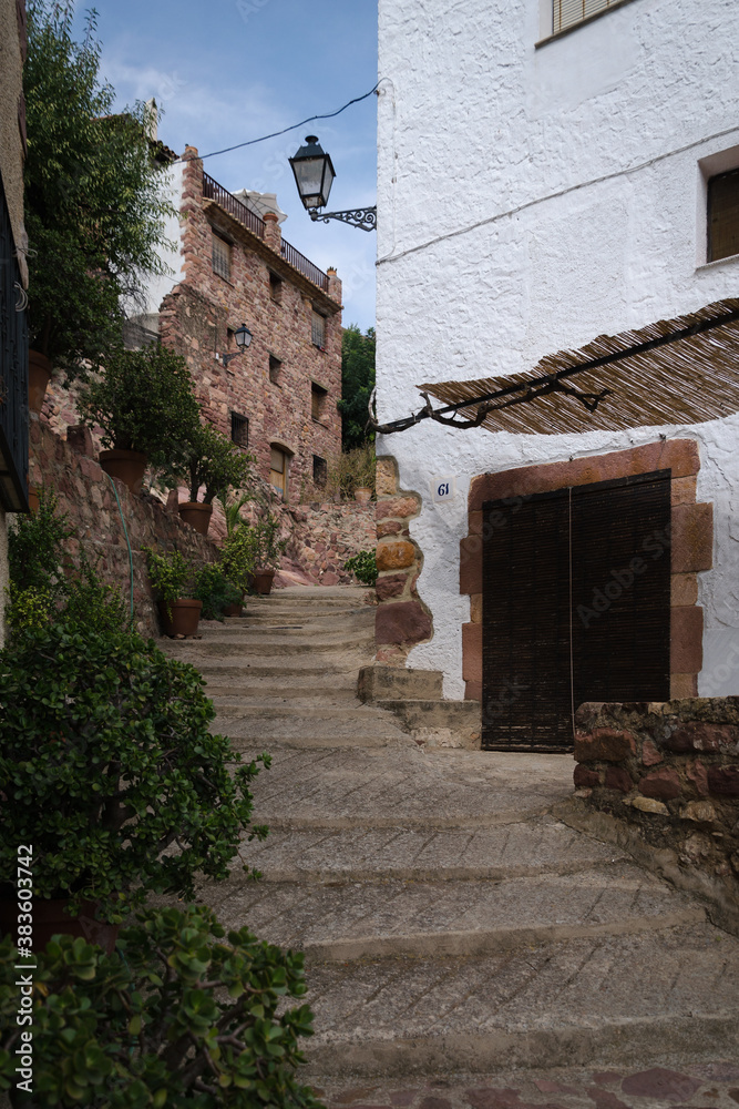 Traditional houses in the old town street of Villafames, Castellon, Spain