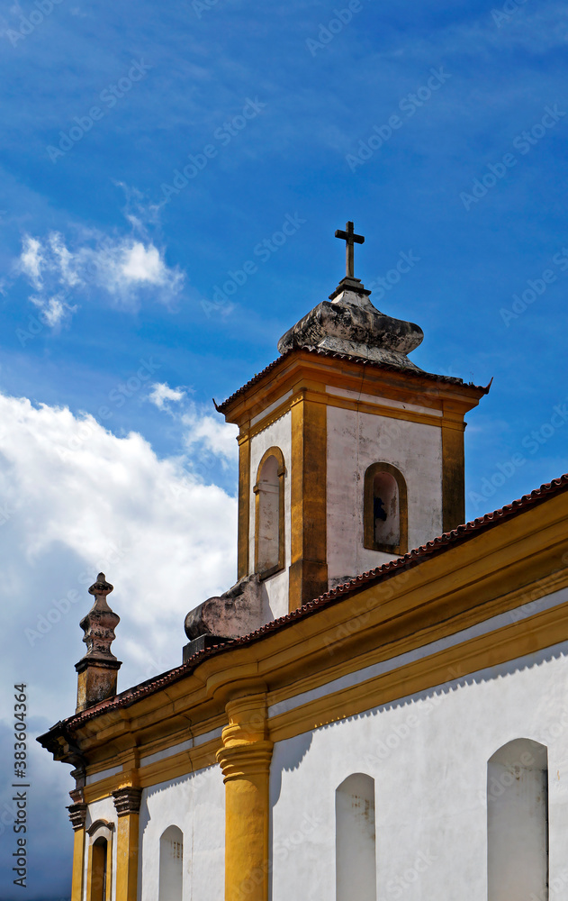 Tower of baroque church in Ouro Preto, Minas Gerais, Brazil