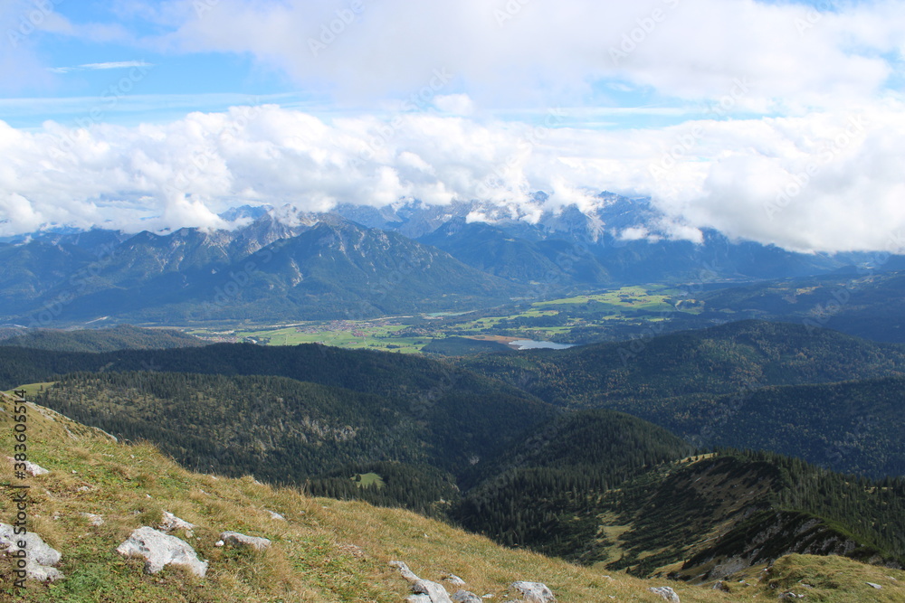The great view from Krottenkopf Mountain, the highest summit in the Bavarian Estergebirge