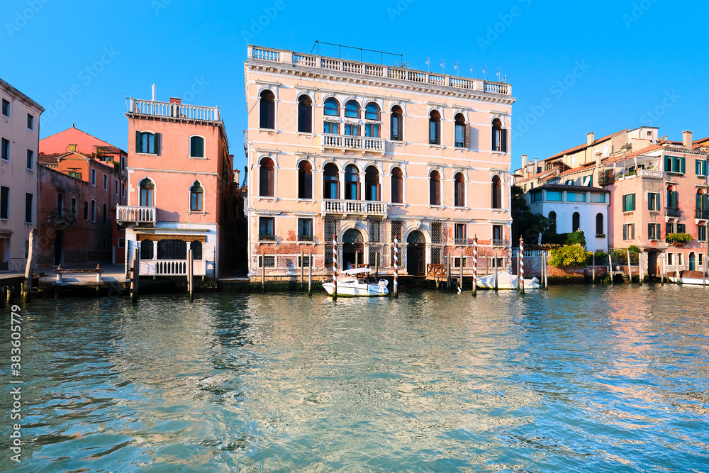 Traditional houses, old architecture on Grand Canal in Venice, Italy.