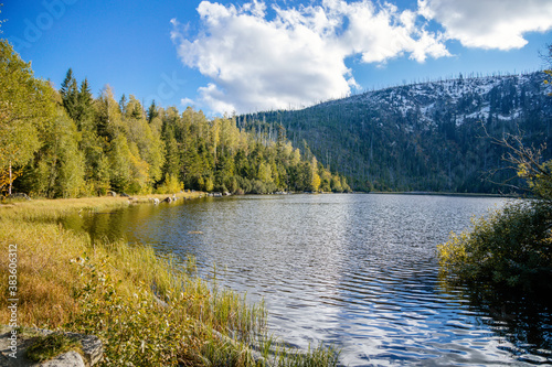 Fototapeta Naklejka Na Ścianę i Meble -  Plesne Lake in the Bohemian Forest, Sumava national park, Nova Pec, Czech Republic