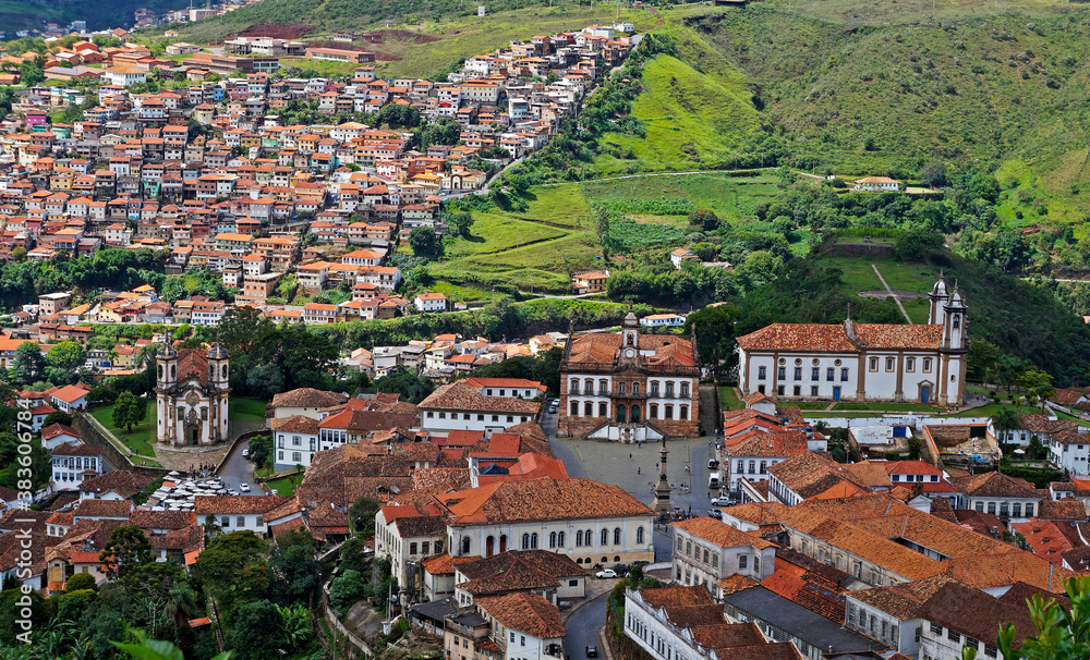 Partial view of Ouro Preto, historical city in Brazil