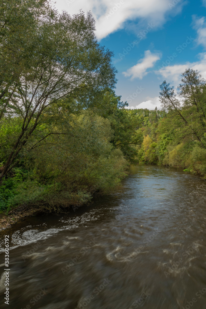 Malse river near Plav village in cloudy autumn day Malse river near Plav village in cloudy autumn day