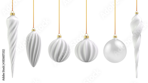 Christmas ball in realistic style on white background. White vertical spiral. Vector illustration.