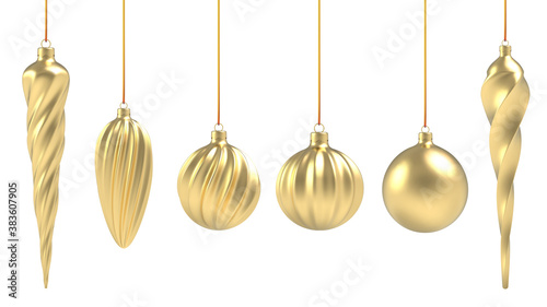Christmas ball in realistic style on white background. Gold vertical spiral. Vector illustration.