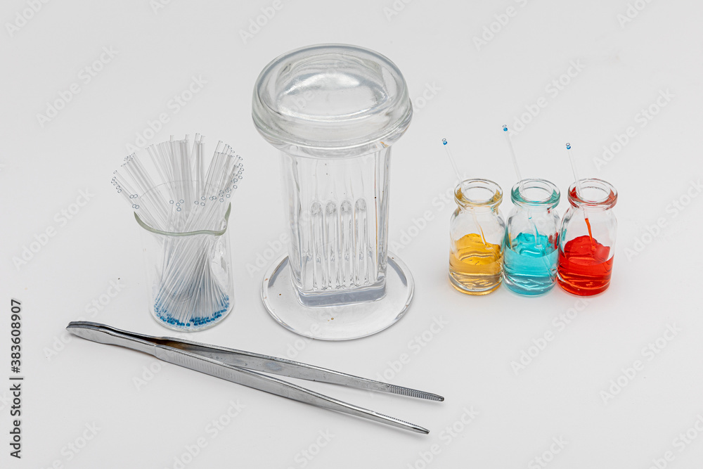 Chemistry of thin layer chromatography with plate, solvent and samples ...