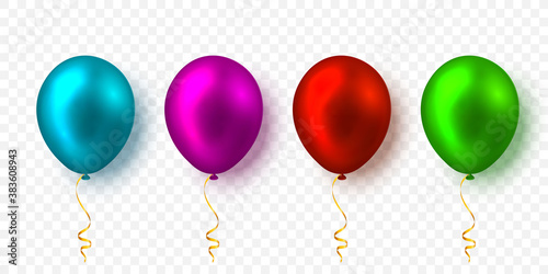 Realistic balloons with shadow. Shine helium balloon for wedding, Birthday, parties. Festival decoration. Vector illustration