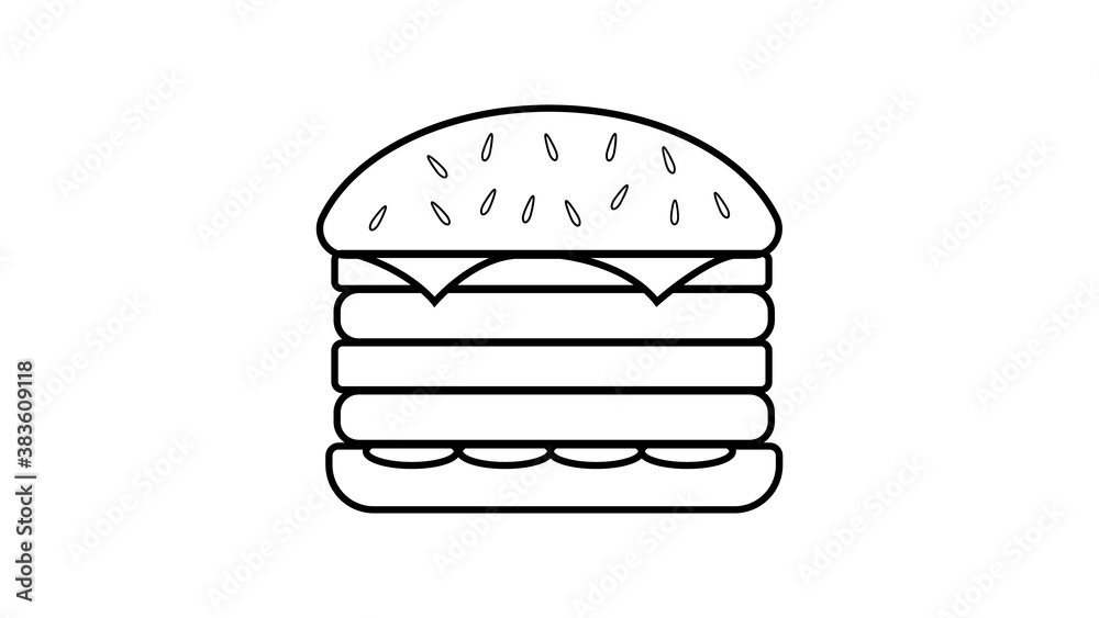 burger on a white background, vector illustration. double burger black and white. black bold outline drawing. double filling in a burger. meatless sandwich for vegetarians burger on a white background, vector illustration. double burger black and white. black bold outline drawing. double filling in a burger. meatless sandwich for vegetarians