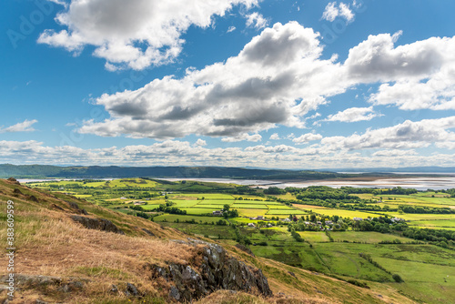 View from Hoad hill looking across the Levens Valley at the head of Morecambe Bay, Ulverston in Cumbria