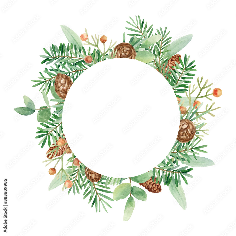 Christmas wreath in watercolor