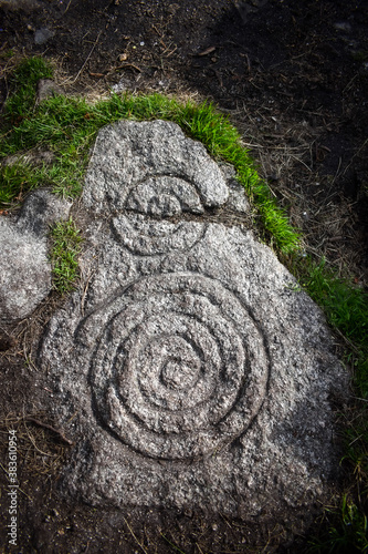Ancient Spiral Stone Carving at Celtic Passage Tomb, Ireland