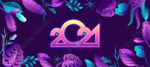 2021 tropical leaves horizontal calendar vector photo