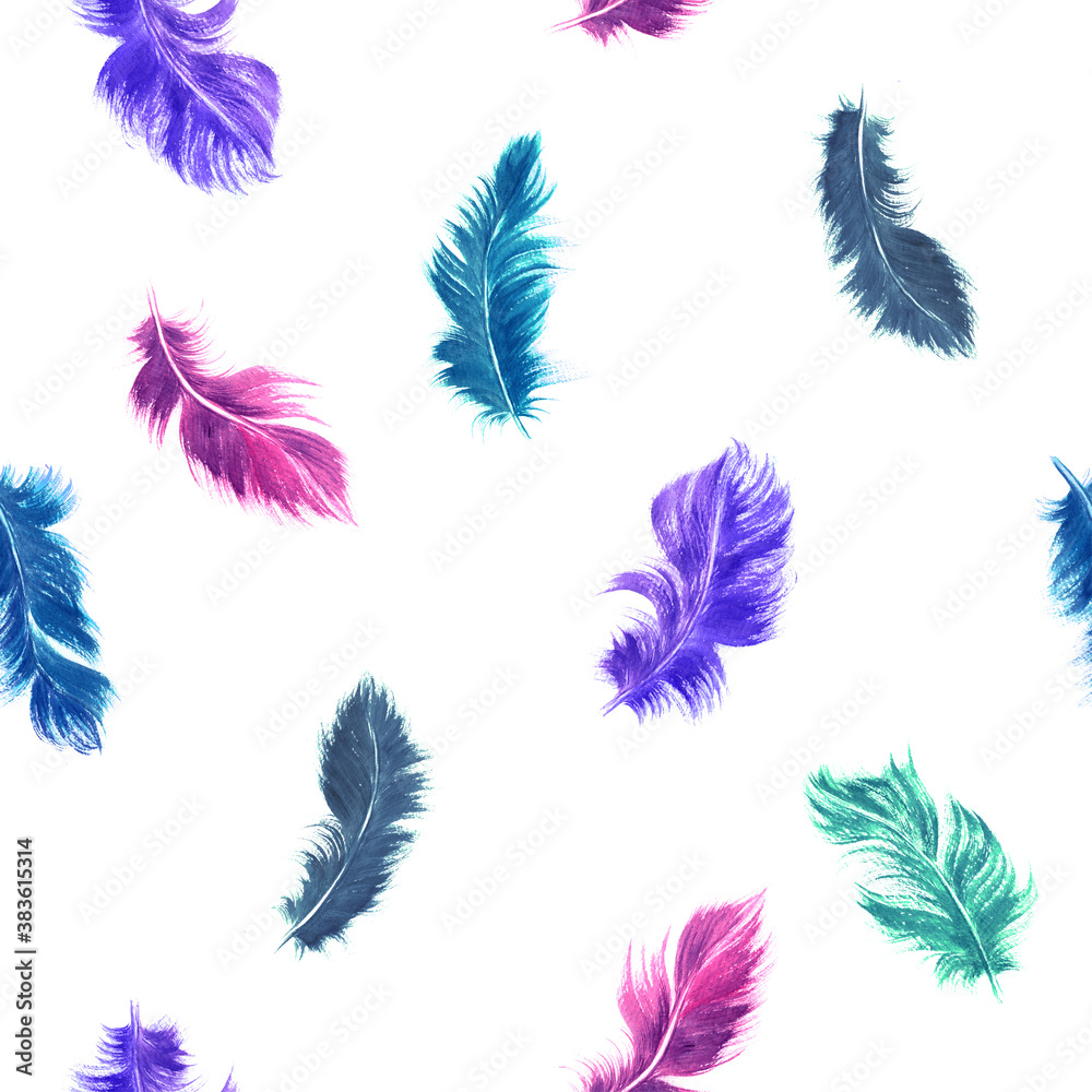 Watercolor feather seamless pattern in purple Watercolor feather seamless pattern in purple