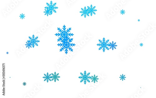 Light BLUE vector background with xmas snowflakes.