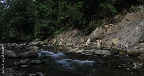 Stream of mountains river. Ukrainian Carpathian, daylight.