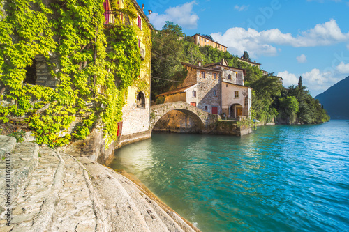 Old stone bridge at the end of Nesso's ravine, Como, Italy