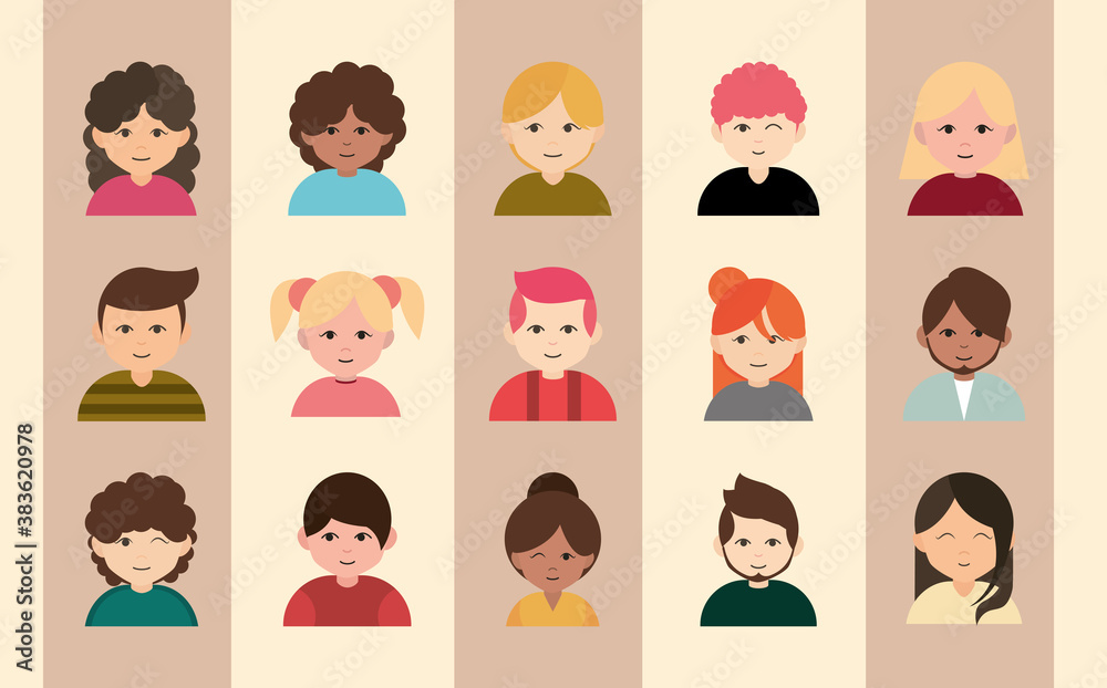diversity multiracial, multiethnic group people icons flat style diversity multiracial, multiethnic group people icons flat style