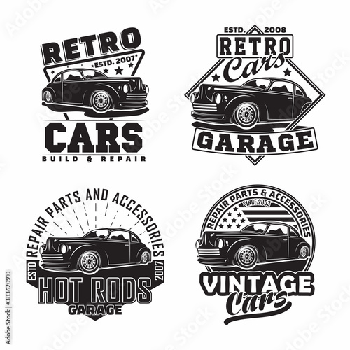 Vintage monochrome Hot Rod garage logo design