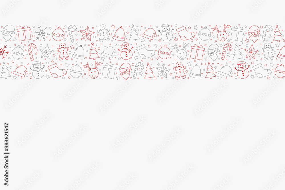 Christmas decoration. Xmas icons on background with copyspace. Vector