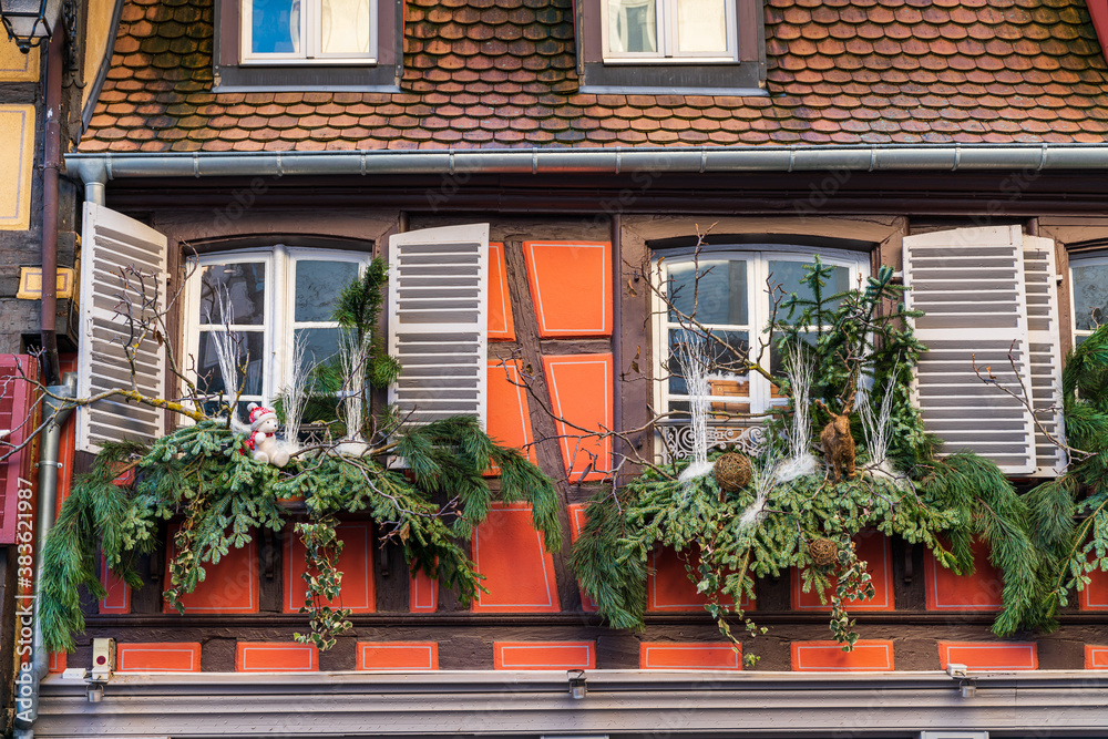 Obraz premium Christmas decorations in the Christmas Market, Alsace, France