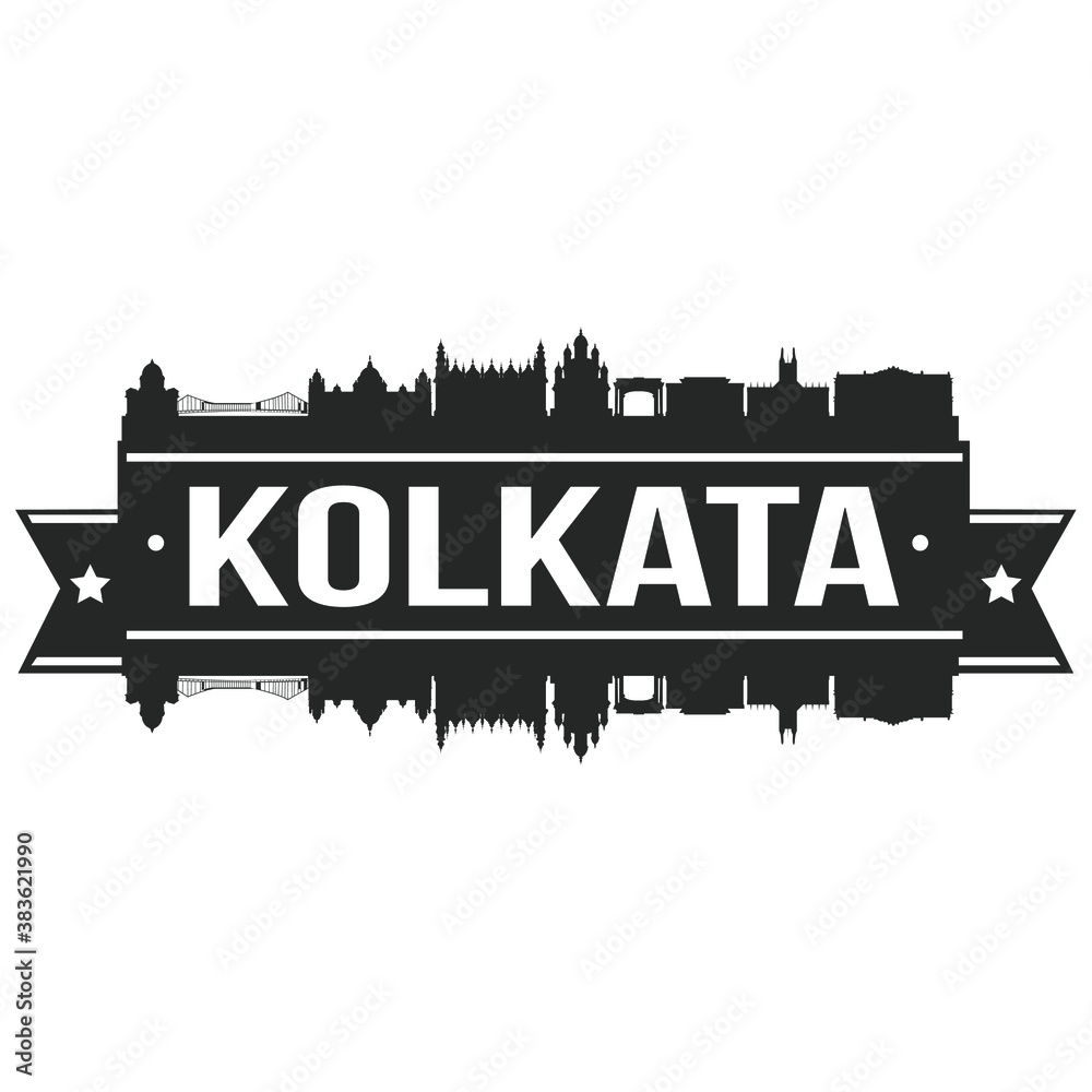 Kolkata India Skyline Silhouette City Vector Design Art Stencil.