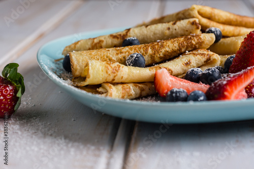 crepe with strawberry and blueberry photo