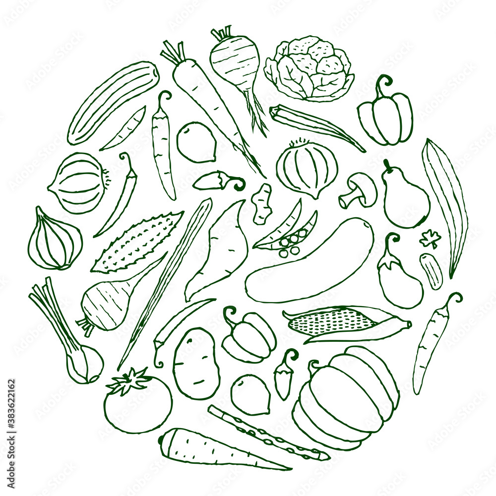 Healthy Fresh Vegetables, Outline, Vegan,