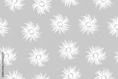 Drawing vector graphics with a floral pattern for design. Abstract white flower natural design isolated on gray background