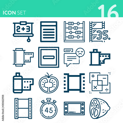 Simple set of 16 icons related to minus