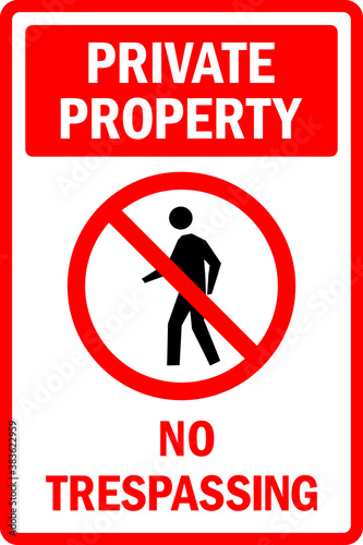 Restricted private property. Trespassing strictly prohibited sign. To prevent unwanted guests keep out.