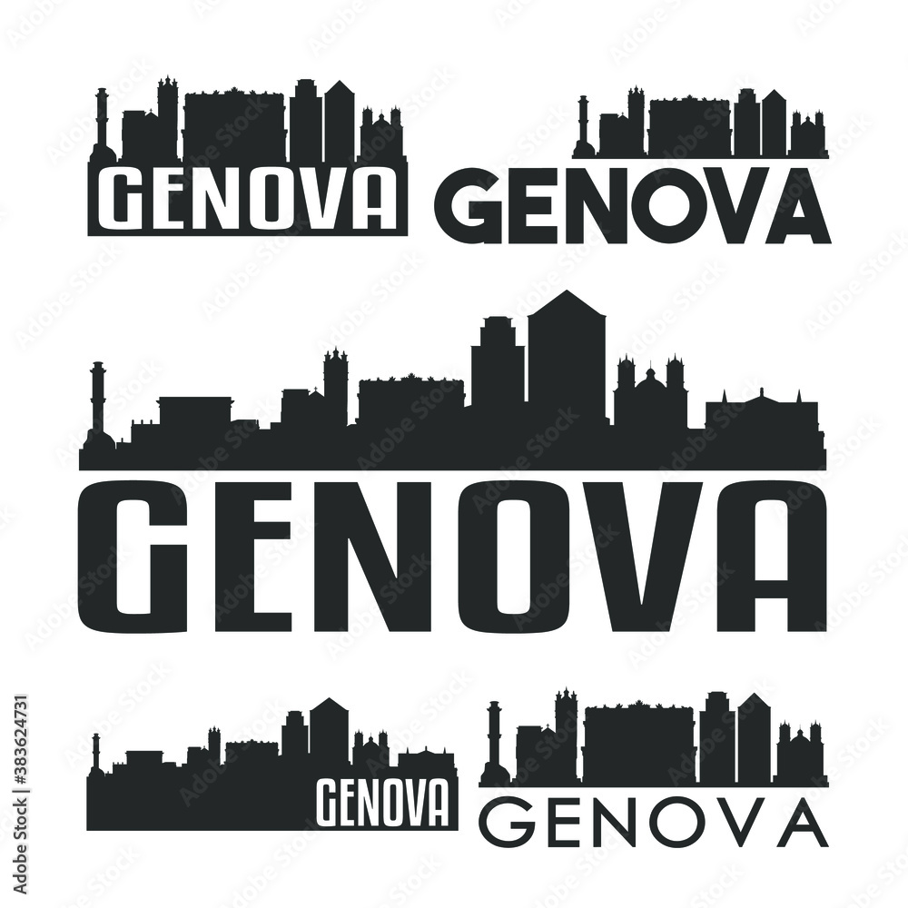 Genova Italy Flat Icon Skyline Vector Silhouette Design Set Logo.
