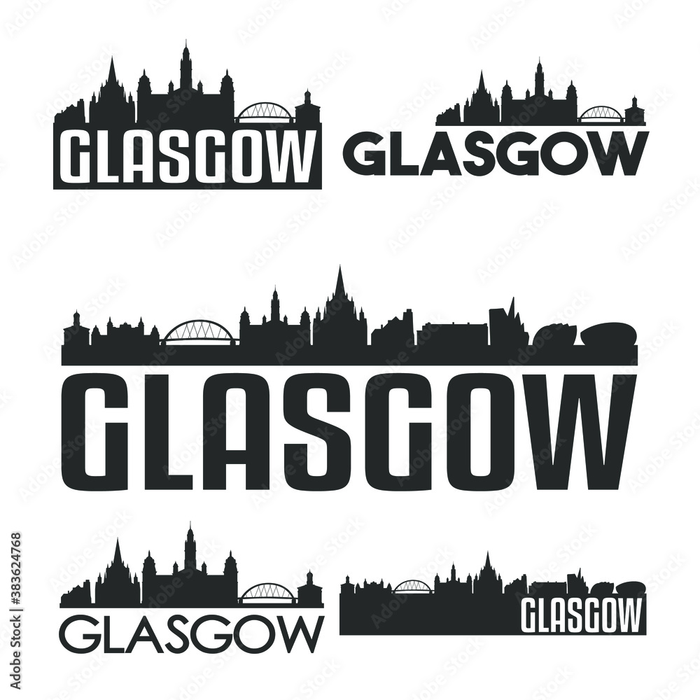 Glasgow Scotland Flat Icon Skyline Vector Silhouette Design Set Logos.