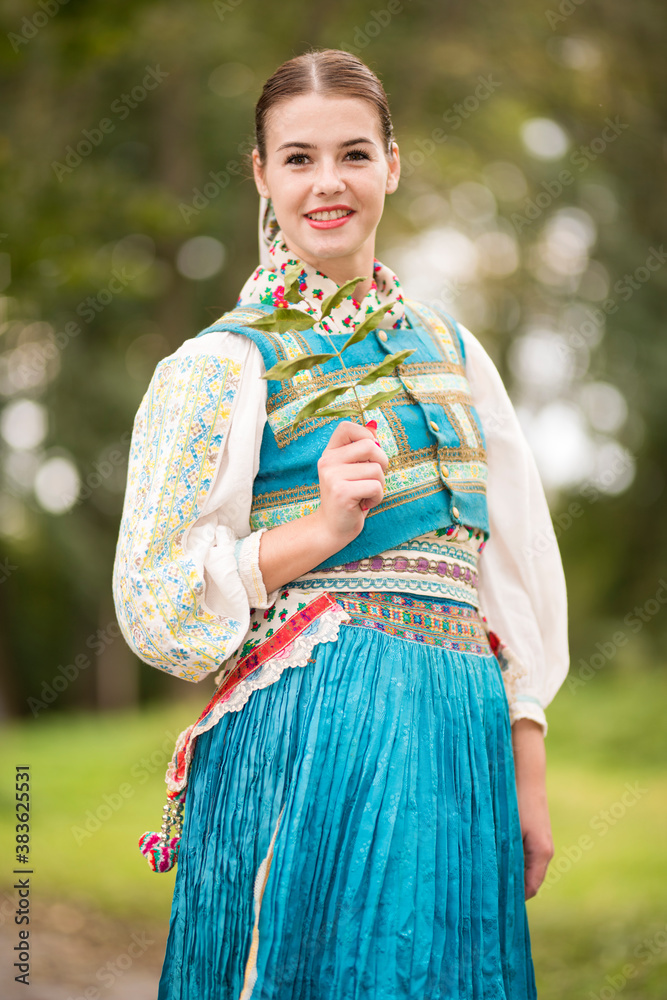 Slovak folklore. Beautiful slovak girl.