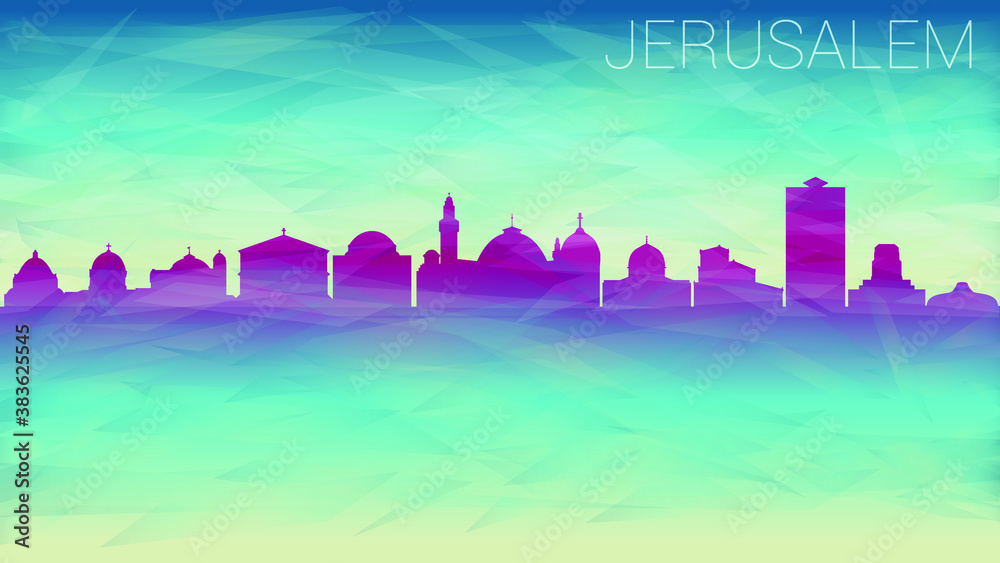 Jerusalem Israel. Broken Glass Abstract Geometric Dynamic Textured. Banner Background. Colorful Shape Composition.