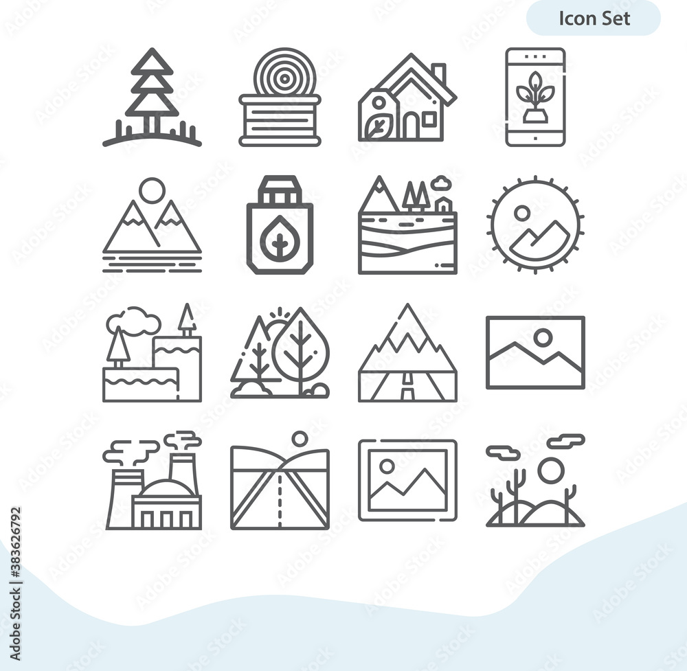 Simple set of milieu related lineal icons.