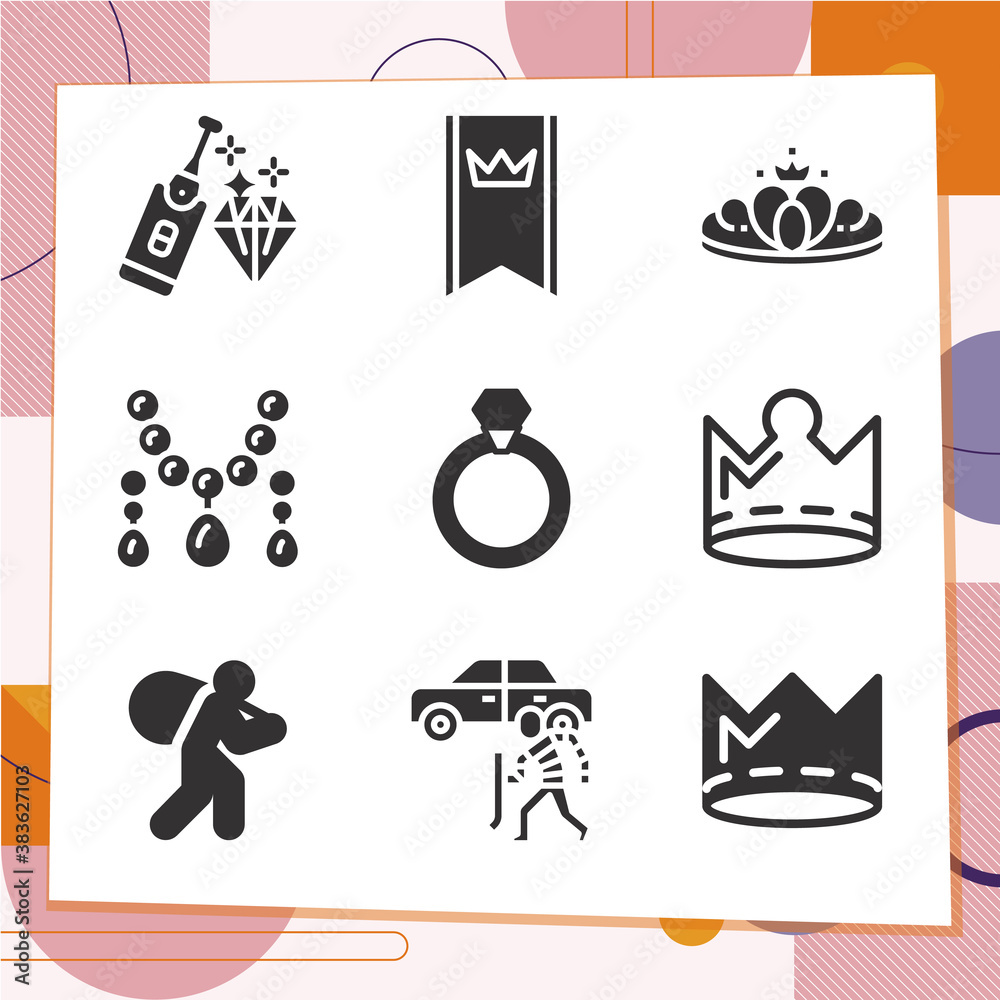 Simple set of 9 icons related to jewels Simple set of 9 icons related to jewels