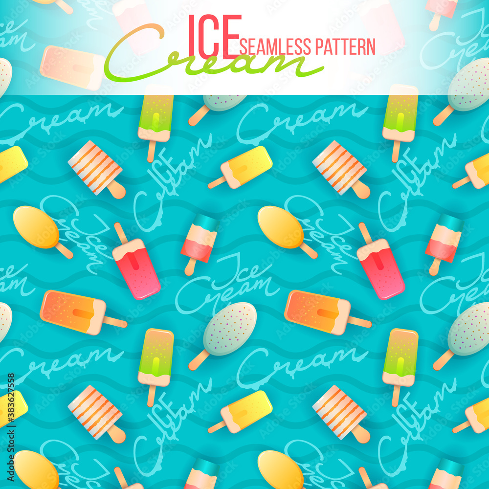 Ice cream seamless pattern. Ice cream texture with sweet desserts. Vector Ice cream background