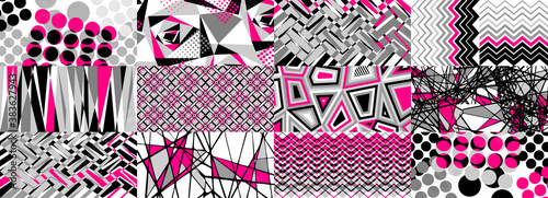 Futuristic abstract background. Pop art geometric tiles. technological design. Memphis vector in bright color isolated on white background