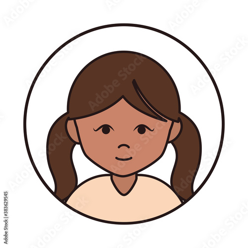 cute girl brunette cartoon character female, round line icon