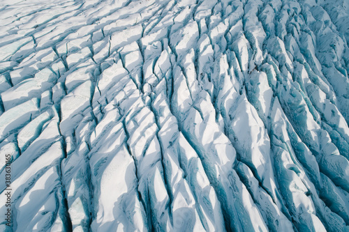 Schilderij op canvas Abstract aerial view of the Crevasses of Svínafellsjökull outlet glacier in winter, Vatnajökull National Park, Southeast Iceland
