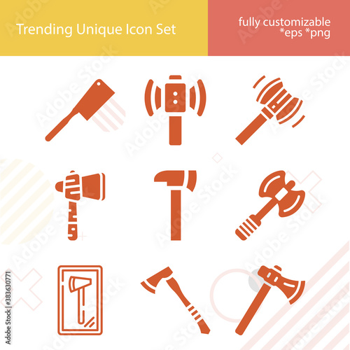 Simple set of axe throwing related filled icons.