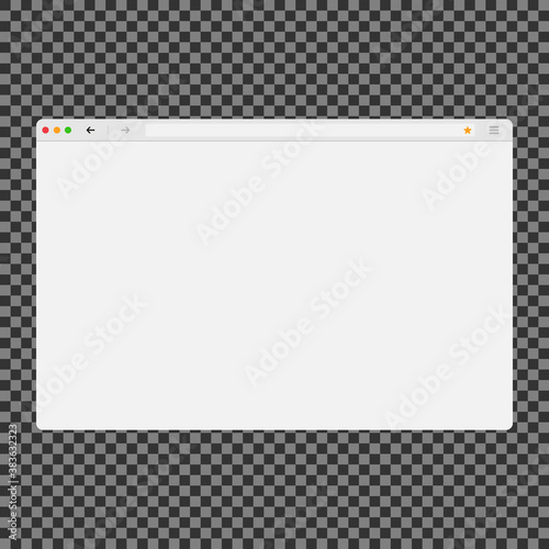 Web browser mockup in light modern flat design. Website page of computer favorites icon. Isolated internet template of browser on transparent background. Vector EPS 10