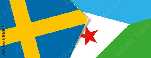 Sweden and Djibouti flags, two vector flags.