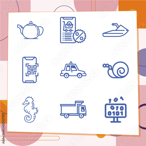 Simple set of 9 icons related to lining