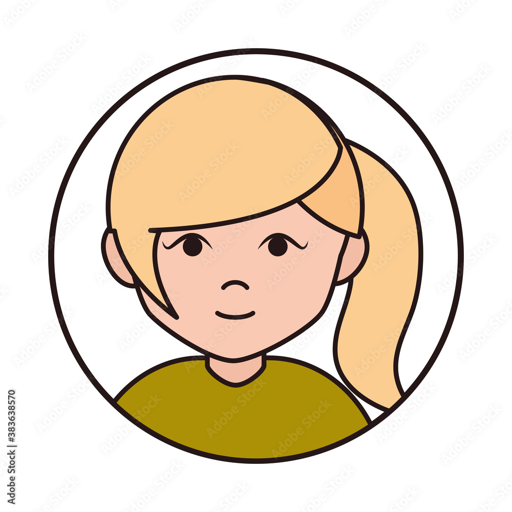 teen blonde ponytail hair cartoon, round line icon teen blonde ponytail hair cartoon, round line icon