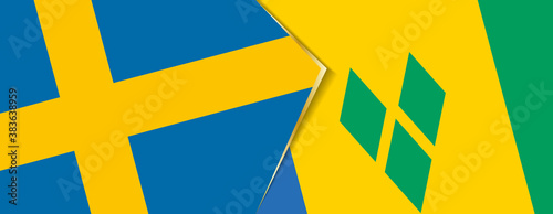 Sweden and Saint Vincent and the Grenadines flags, two vector flags.